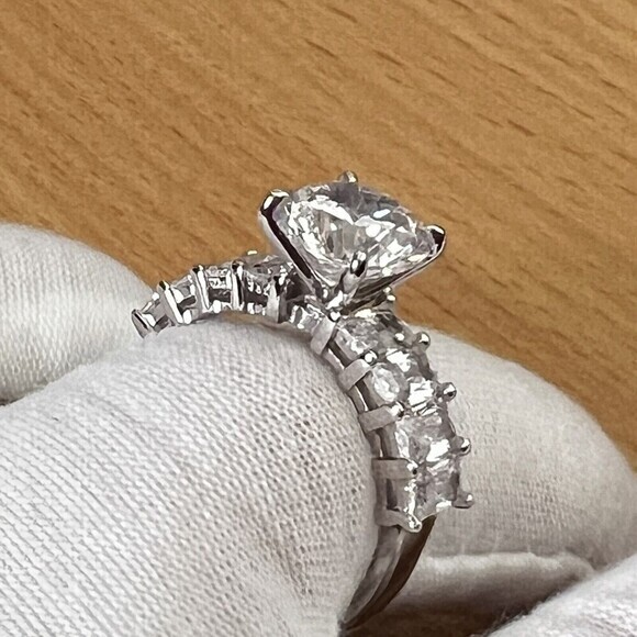 925‎ Sterling Silver | CZ Luxury Solitaire Ring Women's Size 8 Rhodium Finish - Picture 13 of 17